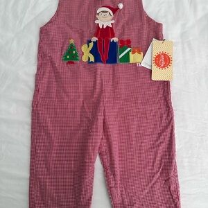 Red Gingham Kids One Piece with Elf Design